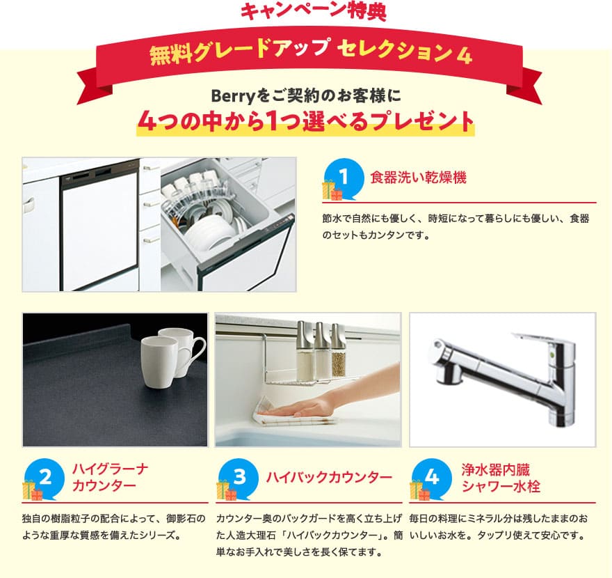 キャンペーン特典　無料グレードアップセレクション4 Berryをご契約のお客様に4つの中から1つ選べるプレゼント