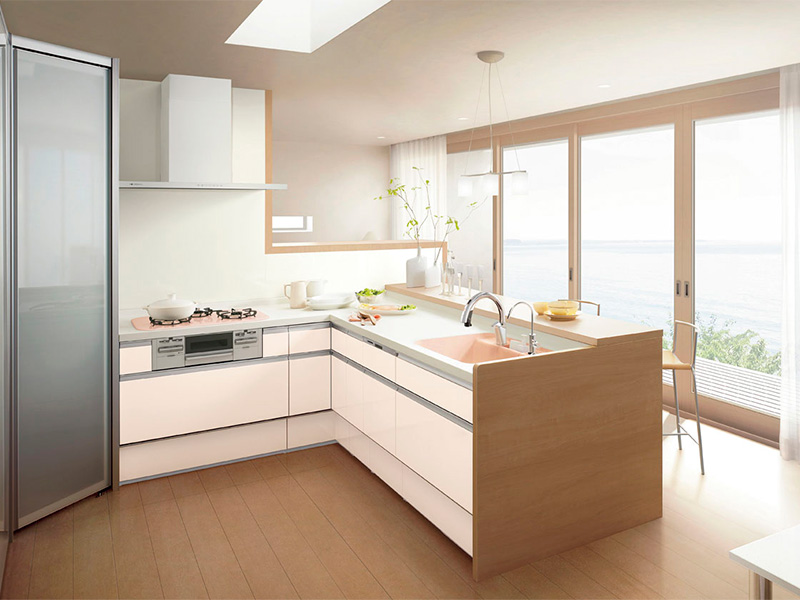 セミオープンキッチンスタイル・対面タイプ・L型キッチン　出典：LIXIL