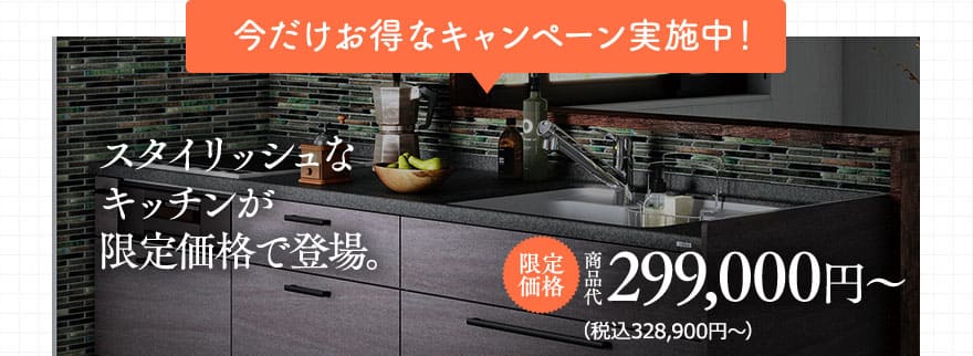 今だけお得なキャンペーン実施中！スタイリッシュな最新のキッチンが限定価格で登場。