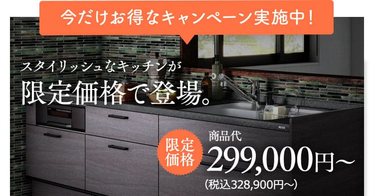 今だけお得なキャンペーン実施中！スタイリッシュな最新のキッチンが限定価格で登場。