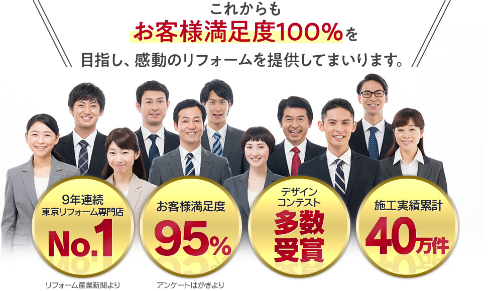 これからもお客様満足度100％を目指し、感動のリフォームを提供してまいります。